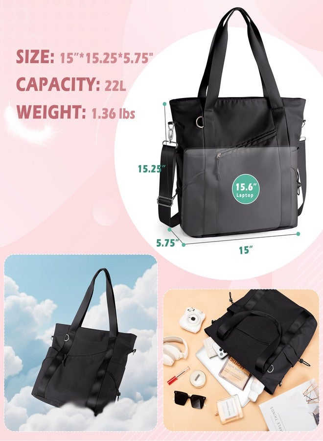 Smasrob Work Tote with Crossbody Strap for Women, Tote Bag and Water Bottle Pocket for Work and School, Black - Image 4